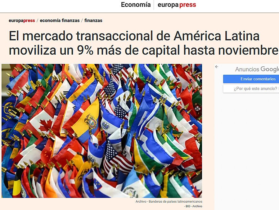 El mercado transaccional de Amrica Latina moviliza un 9% ms de capital hasta noviembre